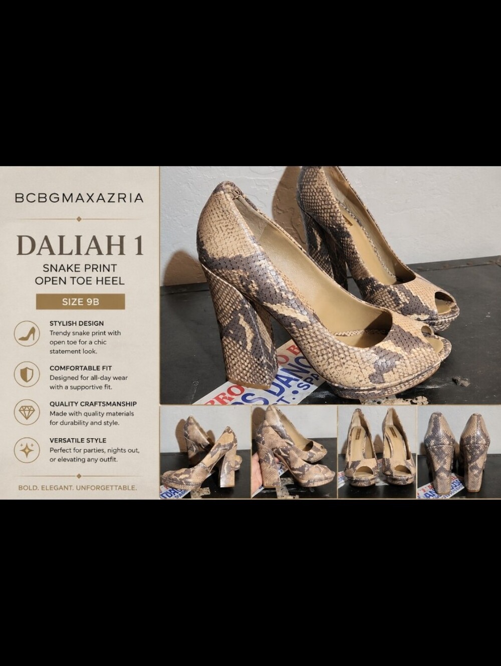 BCBGMAXAZRIA Daliah 1 9B Snake Print Open Toe Heel